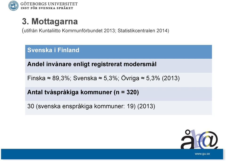 registrerat modersmål Finska 89,3%; Svenska 5,3%; Övriga 5,3%