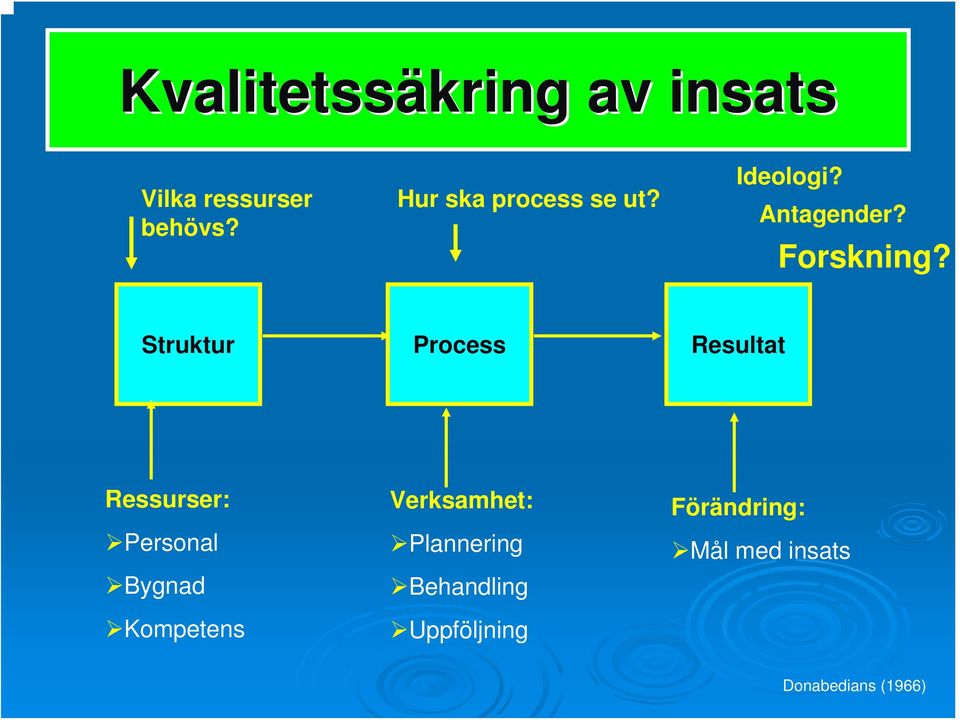 Struktur Process Resultat Ressurser: Personal Bygnad Kompetens