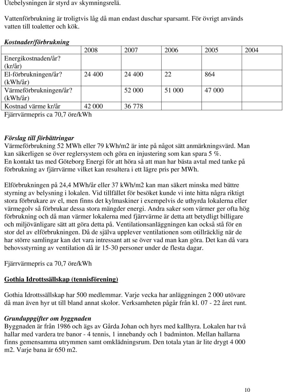 52 000 51 000 47 000 Kostnad värme kr/år 42 000 36 778 Fjärrvärmepris ca 70,7 öre/kwh Förslag till förbättringar Värmeförbrukning 52 MWh eller 79 kwh/m2 är inte på något sätt anmärkningsvärd.