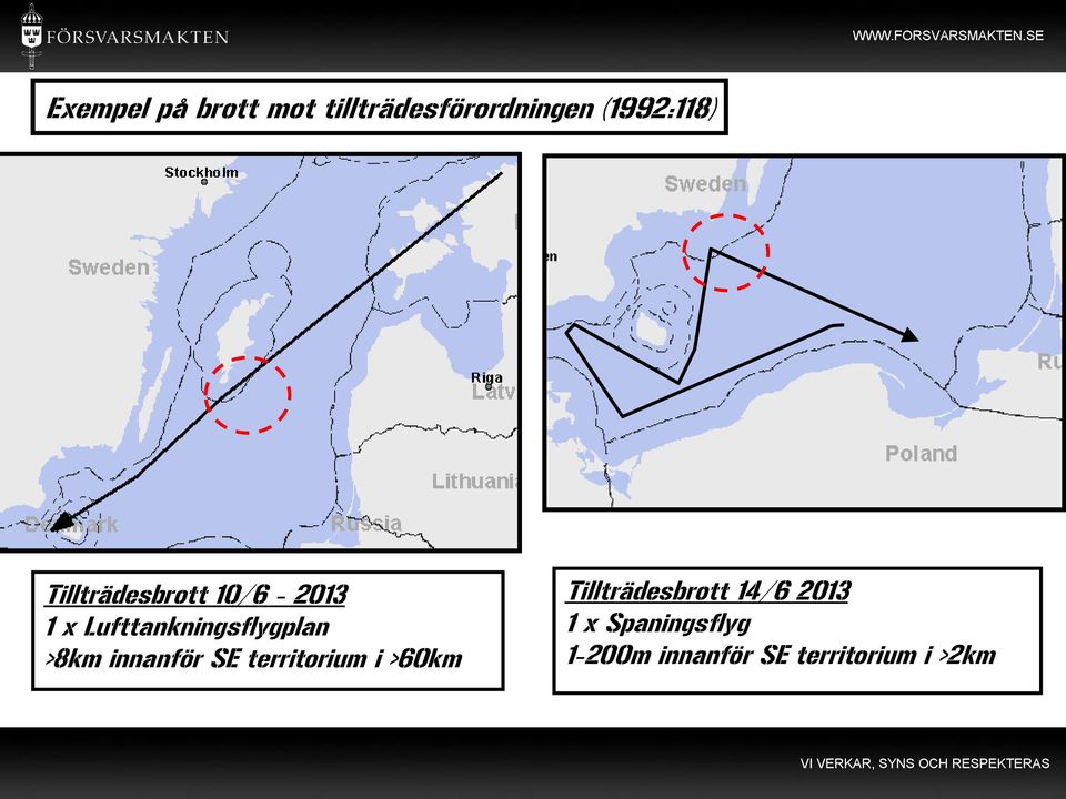 >8km innanför SE territorium i >60km Tillträdesbrott