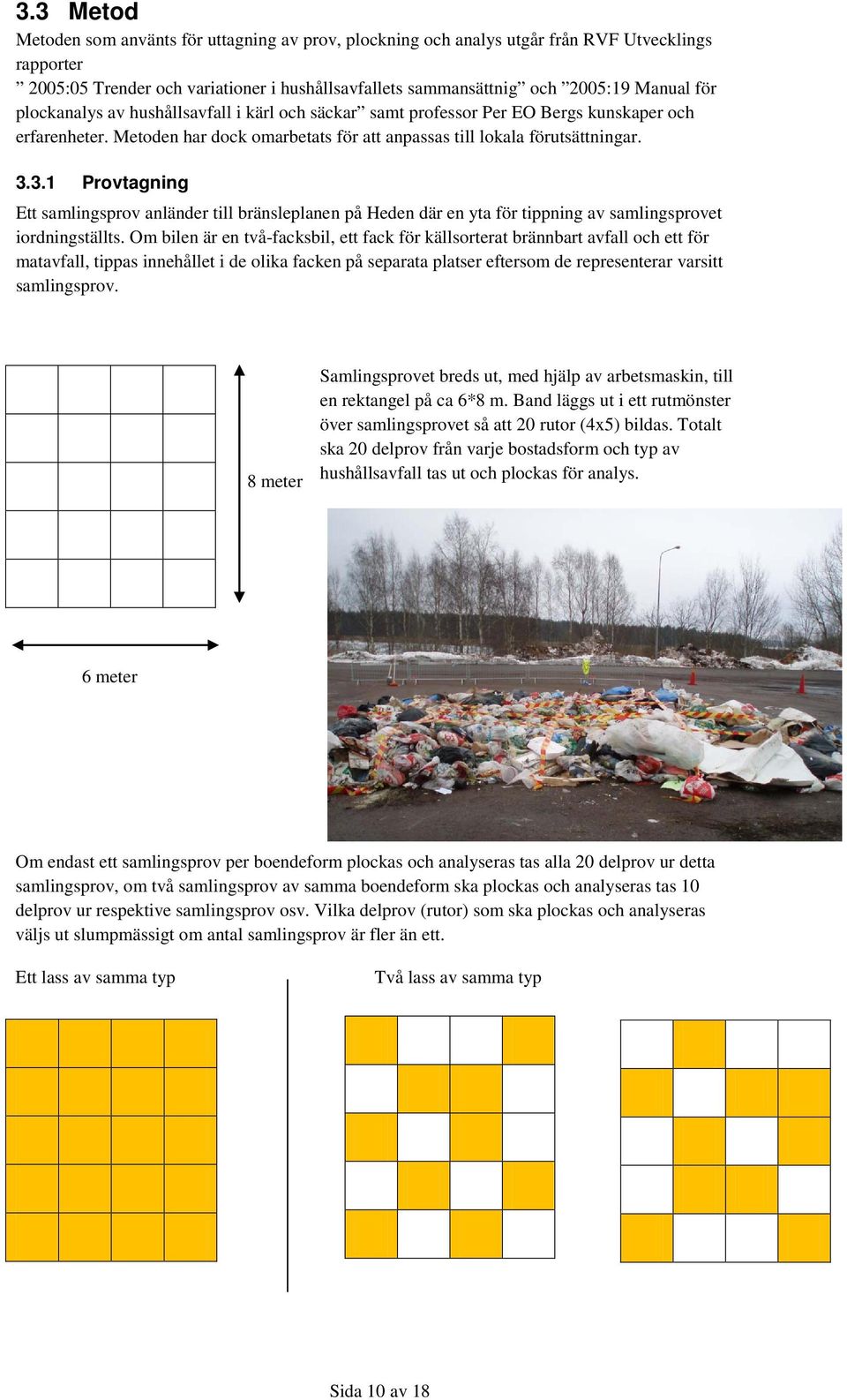 3.1 Provtagning Ett samlingsprov anländer till bränsleplanen på Heden där en yta för tippning av samlingsprovet iordningställts.