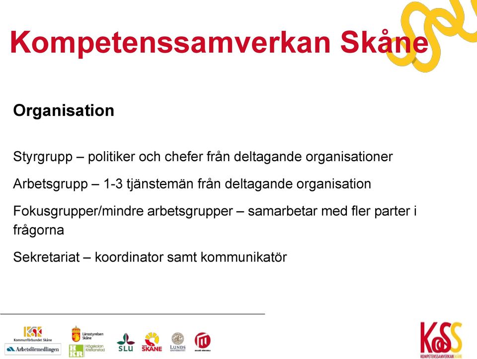 från deltagande organisation Fokusgrupper/mindre arbetsgrupper