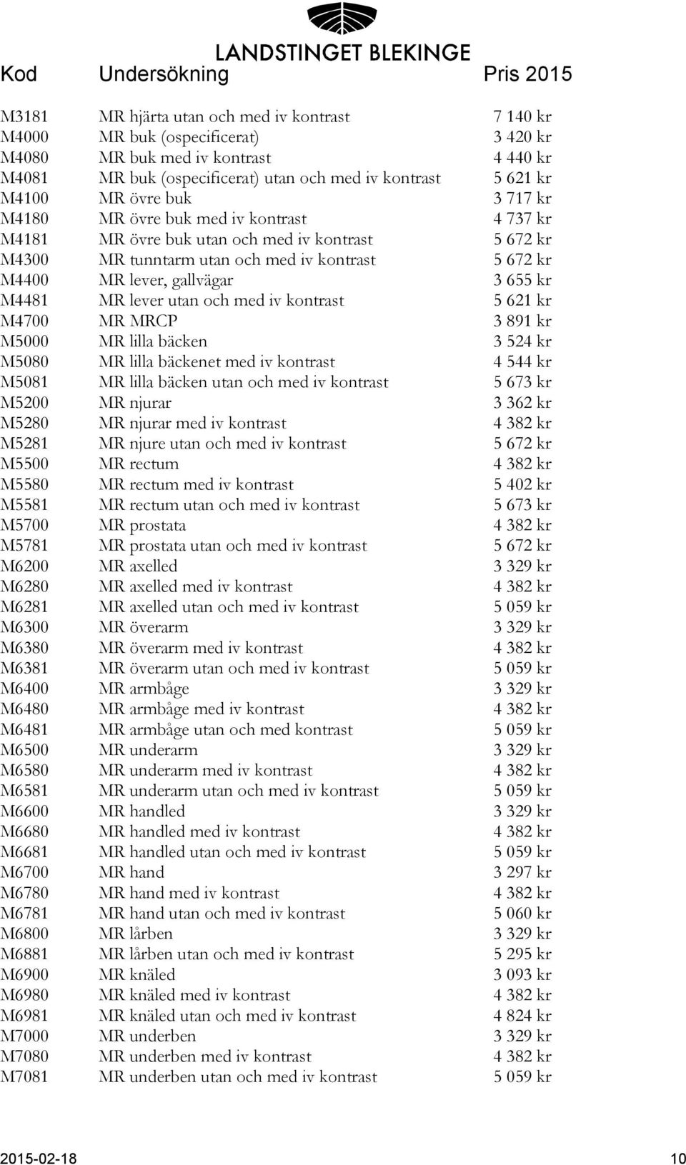 M4481 MR lever utan och med iv kontrast 5 621 kr M4700 MR MRCP 3 891 kr M5000 MR lilla bäcken 3 524 kr M5080 MR lilla bäckenet med iv kontrast 4 544 kr M5081 MR lilla bäcken utan och med iv kontrast