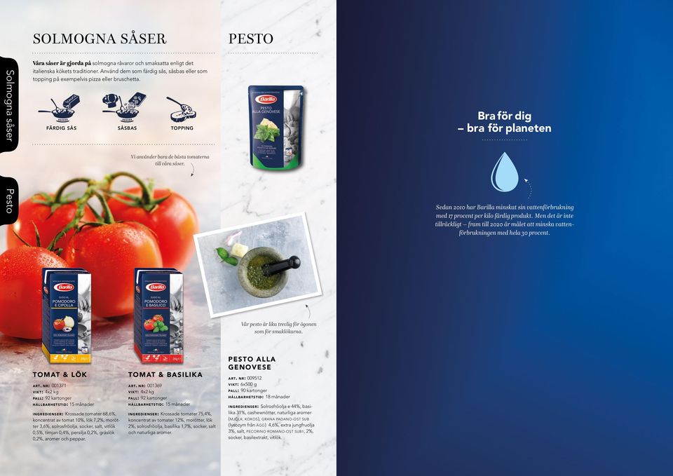 Pesto Sedan 2010 har Barilla minskat sin vattenförbrukning med 17 procent per kilo färdig produkt.