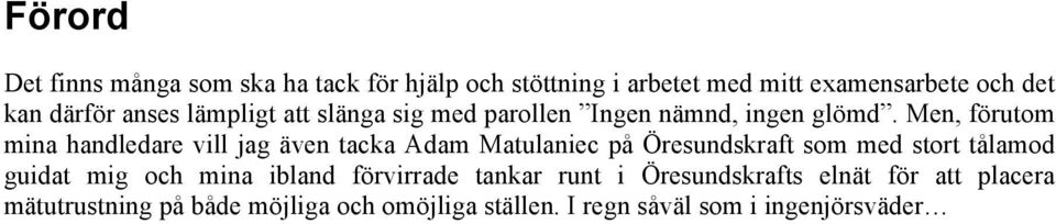 Men, förutom mina handledare vill jag även tacka Adam Matulaniec på Öresundskraft som med stort tålamod guidat mig