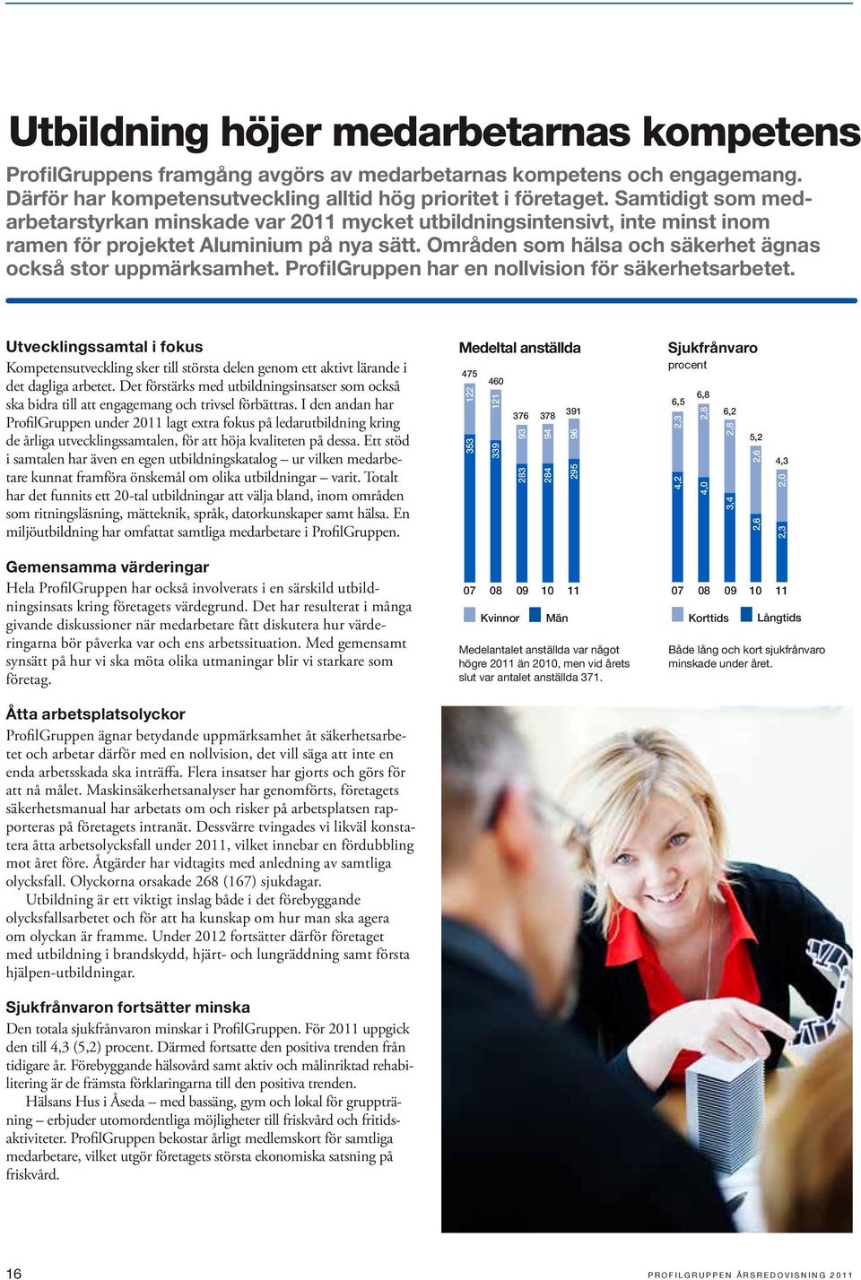 ProfilGruppen har en nollvision för säkerhetsarbetet. Utvecklingssamtal i fokus Kompetensutveckling sker till största delen genom ett aktivt lärande i det dagliga arbetet.