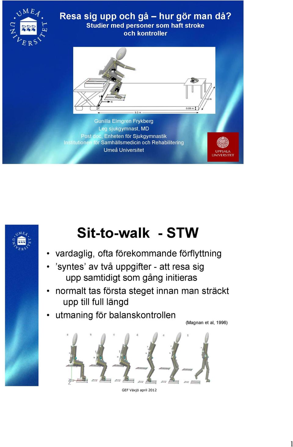 Sjukgymnastik Institutionen för Samhällsmedicin och Rehabilitering Umeå Universitet Sit-to-walk - STW vardaglig, ofta