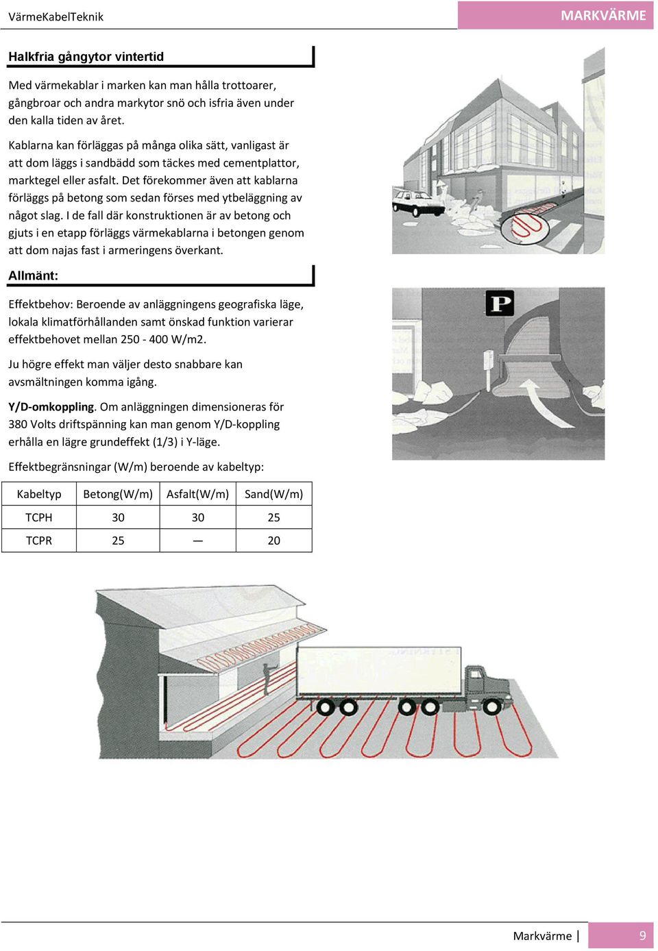 Det förekommer även att kablarna förläggs på betong som sedan förses med ytbeläggning av något slag.