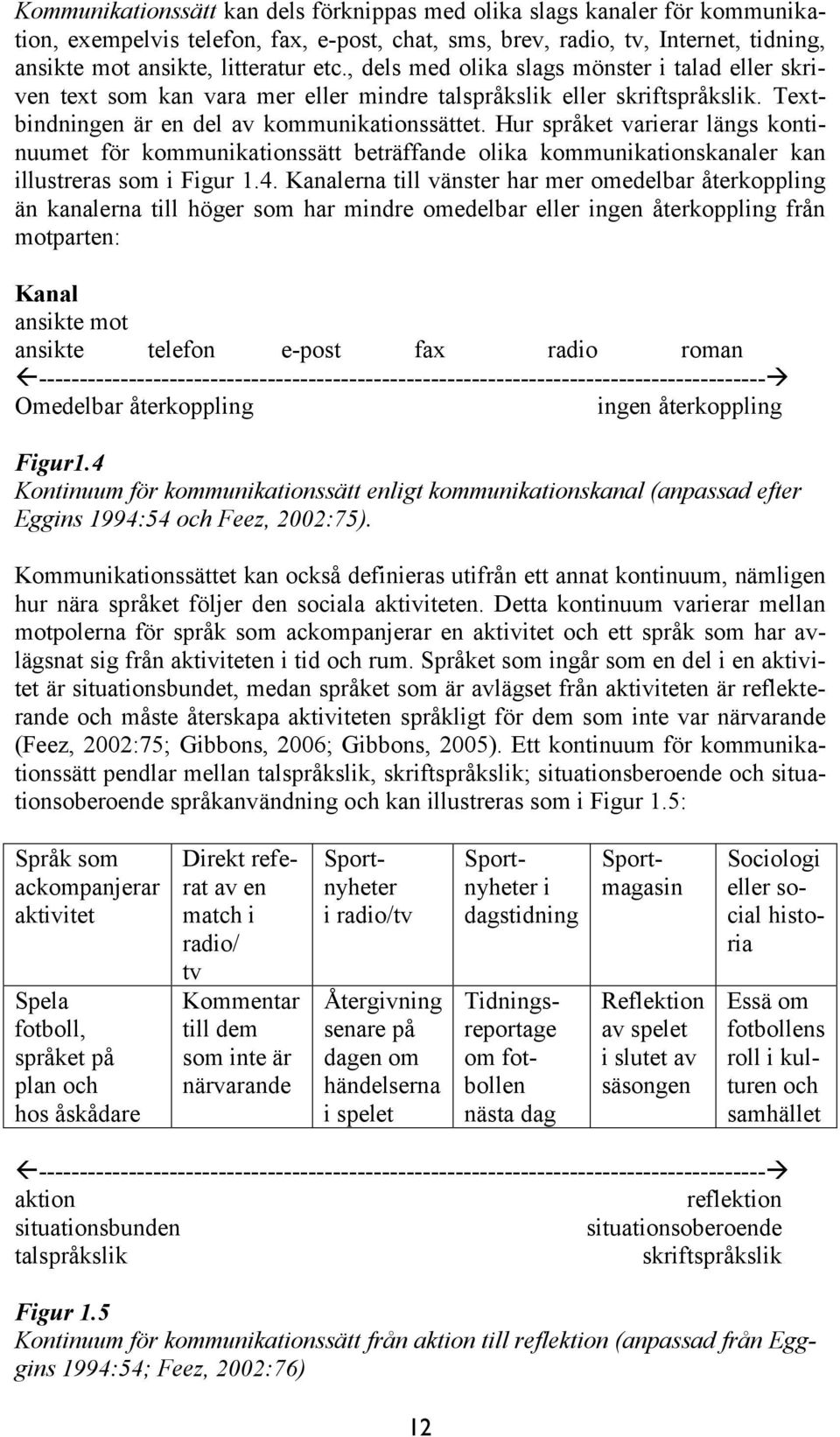 Hur språket varierar längs kontinuumet för kommunikationssätt beträffande olika kommunikationskanaler kan illustreras som i Figur 1.4.