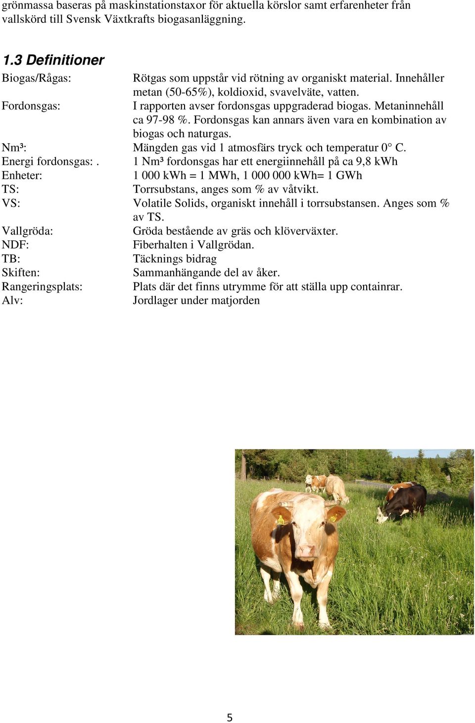 Fordonsgas: I rapporten avser fordonsgas uppgraderad biogas. Metaninnehåll ca 97-98 %. Fordonsgas kan annars även vara en kombination av biogas och naturgas.