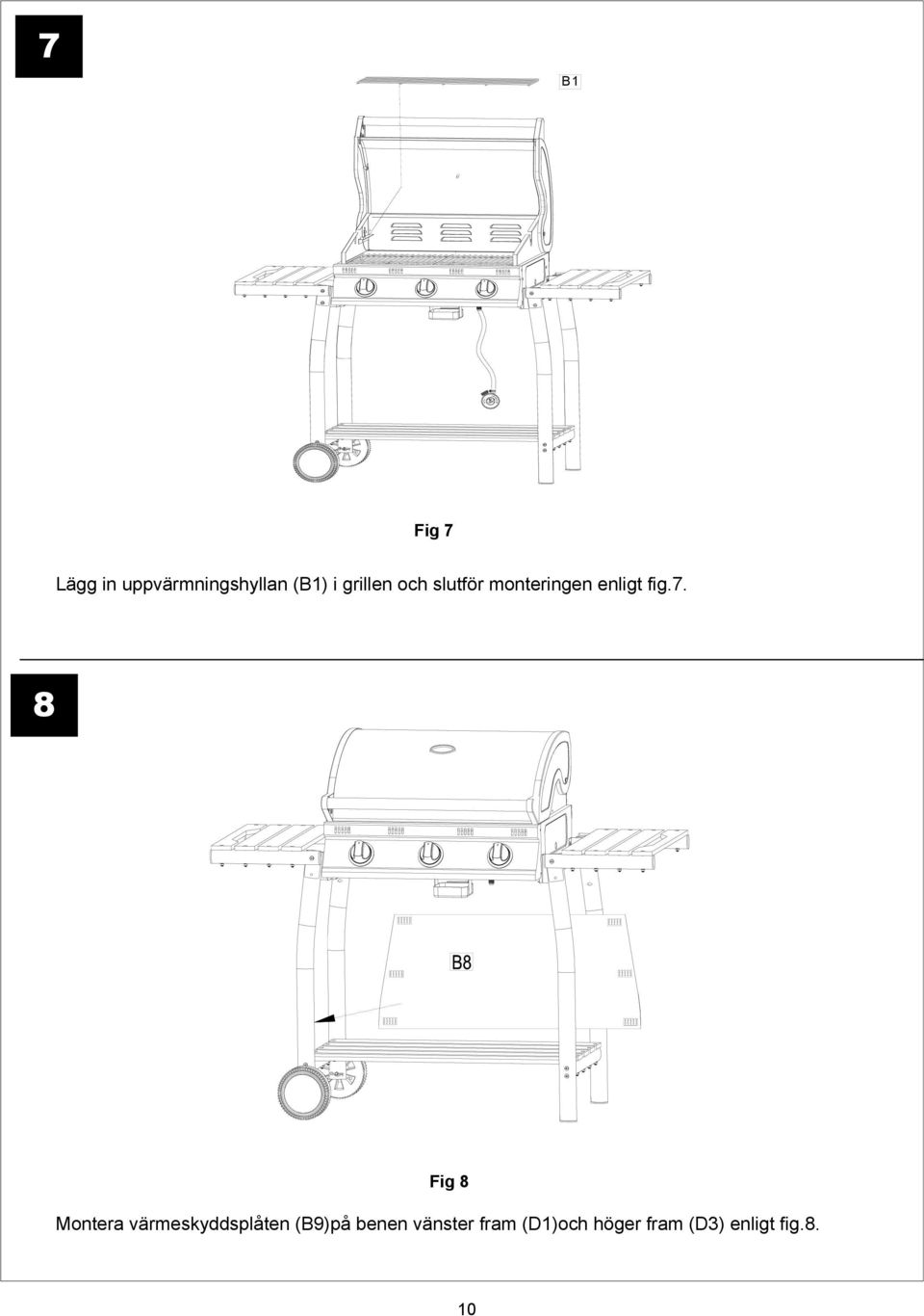 8 Fig 8 Montera värmeskyddsplåten (B9)på benen