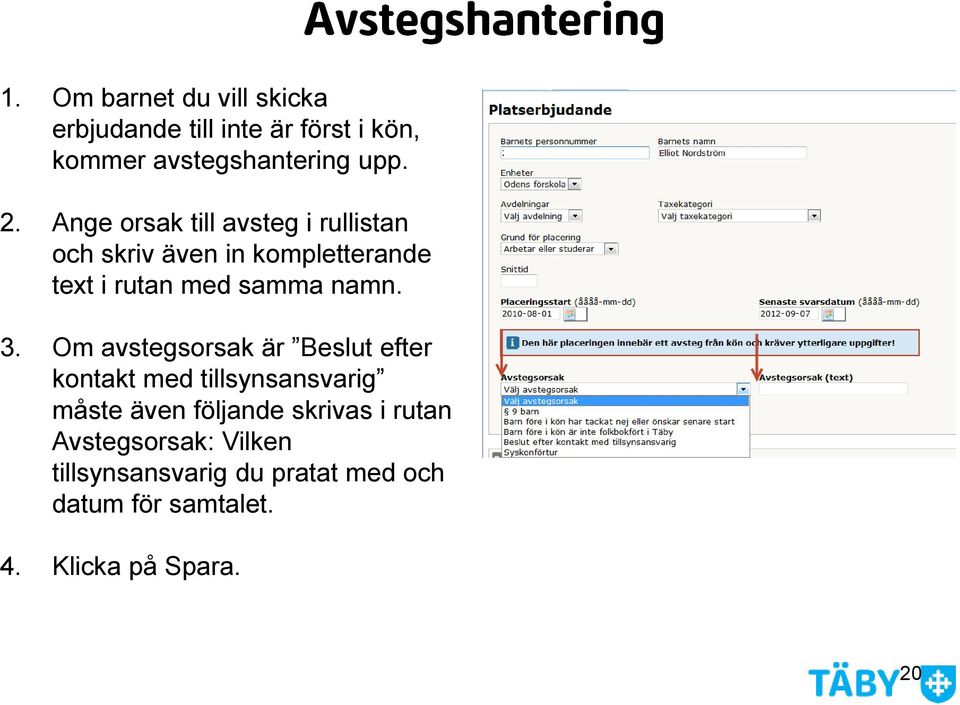 3. Om avstegsorsak är Beslut efter kontakt med tillsynsansvarig måste även följande skrivas i