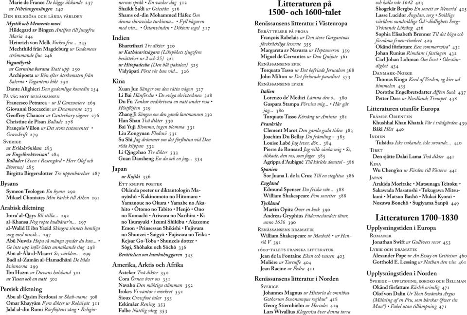 gudomliga komedin 254 På väg mot renässansen Francesco Petrarca - ur Il Canzoniere 269 Giovanni Boccaccio: ur Decamerone 273 Geoffrey Chaucer ur Canterbury sägner 276 Christine de Pisan Ballade 278