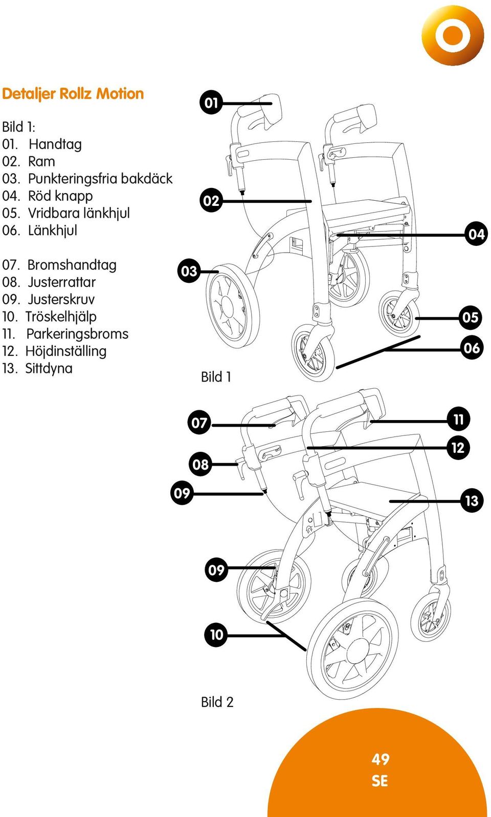 Bromshandtag 08. Justerrattar 09. Justerskruv 10. Tröskelhjälp 11.