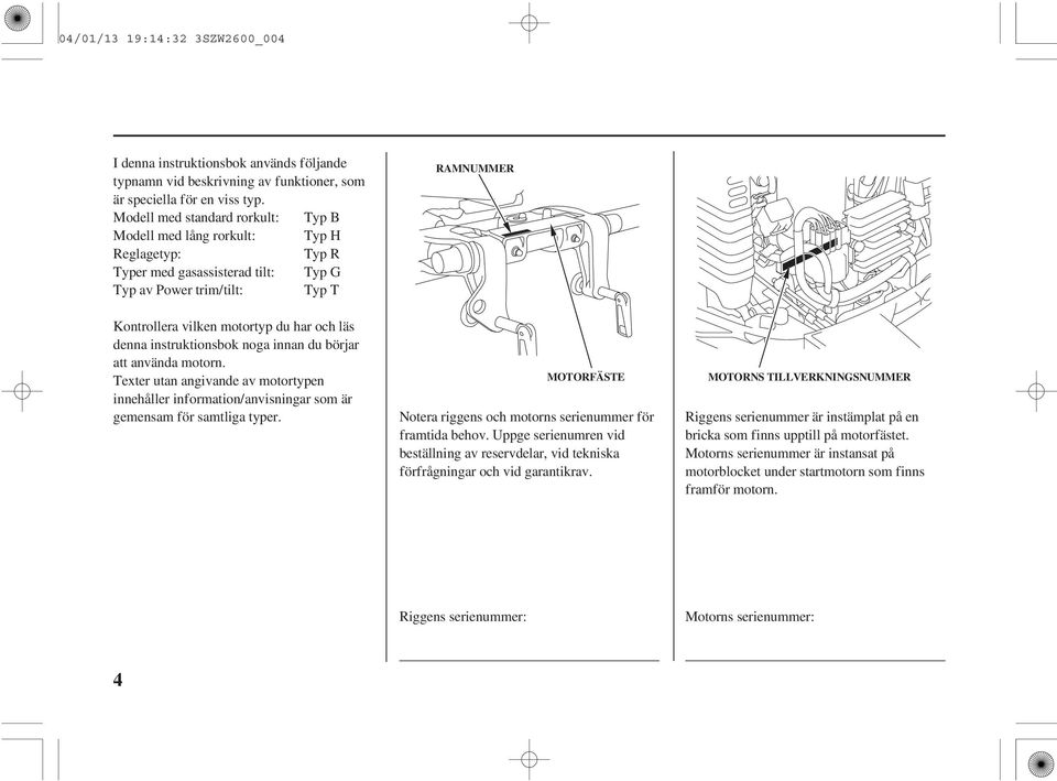 läs denna instruktionsbok noga innan du börjar att använda motorn. Texter utan angivande av motortypen innehåller information/anvisningar som är gemensam för samtliga typer.