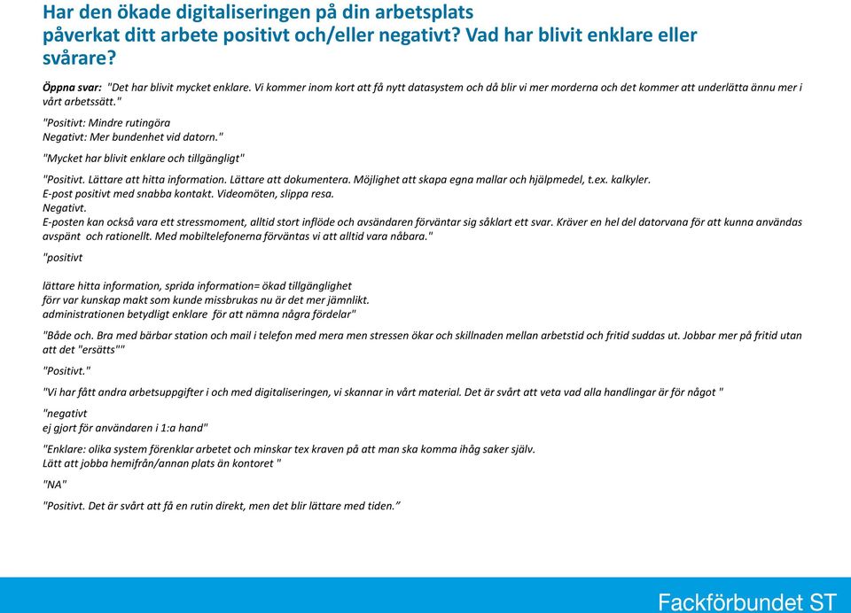 " "Mycket har blivit enklare och tillgängligt" "Positivt. Lättare att hitta information. Lättare att dokumentera. Möjlighet att skapa egna mallar och hjälpmedel, t.ex. kalkyler.