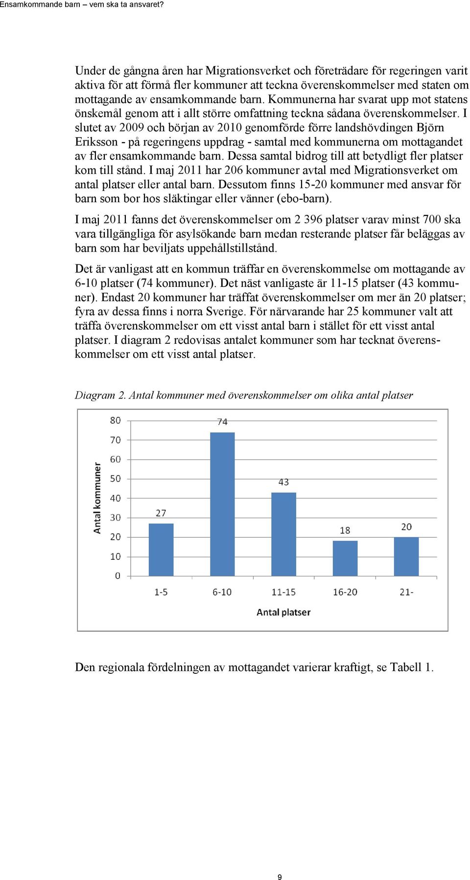 I slutet av 2009 och början av 2010 genomförde förre landshövdingen Björn Eriksson - på regeringens uppdrag - samtal med kommunerna om mottagandet av fler ensamkommande barn.