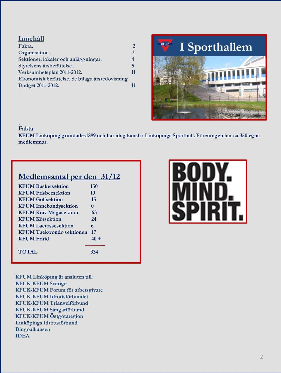 Medlemsantal per den 31/12 KFUM Basketsektion 150 KFUM Frisbeesektion 19 KFUM Golfsektion 15 KFUM Innebandysektion 0 KFUM Krav Magasektion 63 KFUM Körsektion 24 KFUM Lacrossesektion 6 KFUM