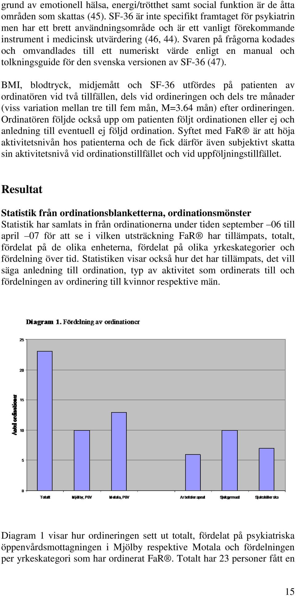 Svaren på frågorna kodades och omvandlades till ett numeriskt värde enligt en manual och tolkningsguide för den svenska versionen av SF-36 (47).