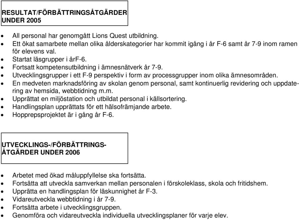 Utvecklingsgrupper i ett F-9 perspektiv i form av processgrupper inom olika ämnesområden.