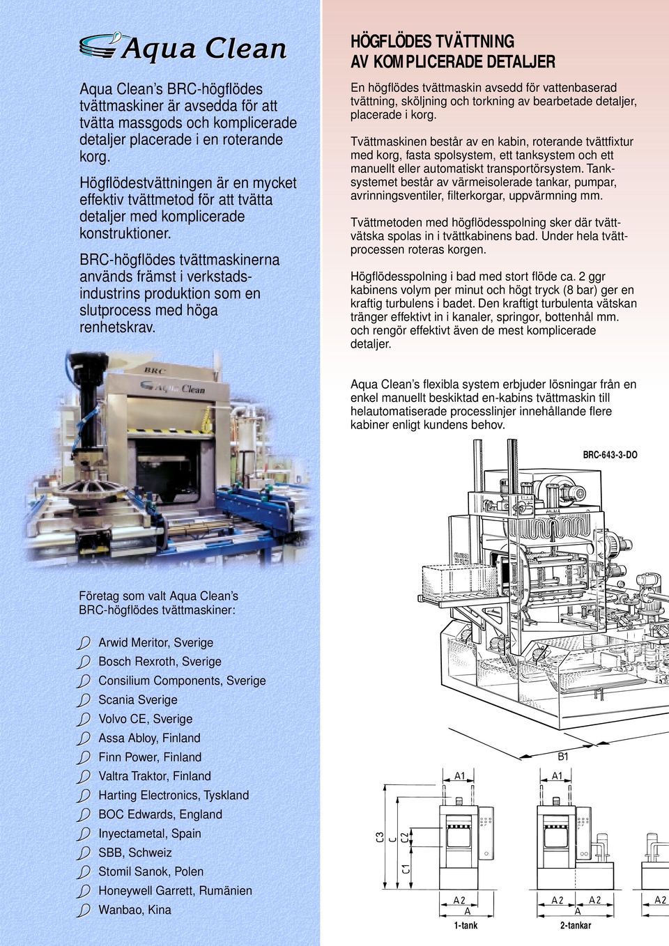 BRC-högflödes tvättmaskinerna används främst i verkstadsindustrins produktion som en slutprocess med höga renhetskrav.