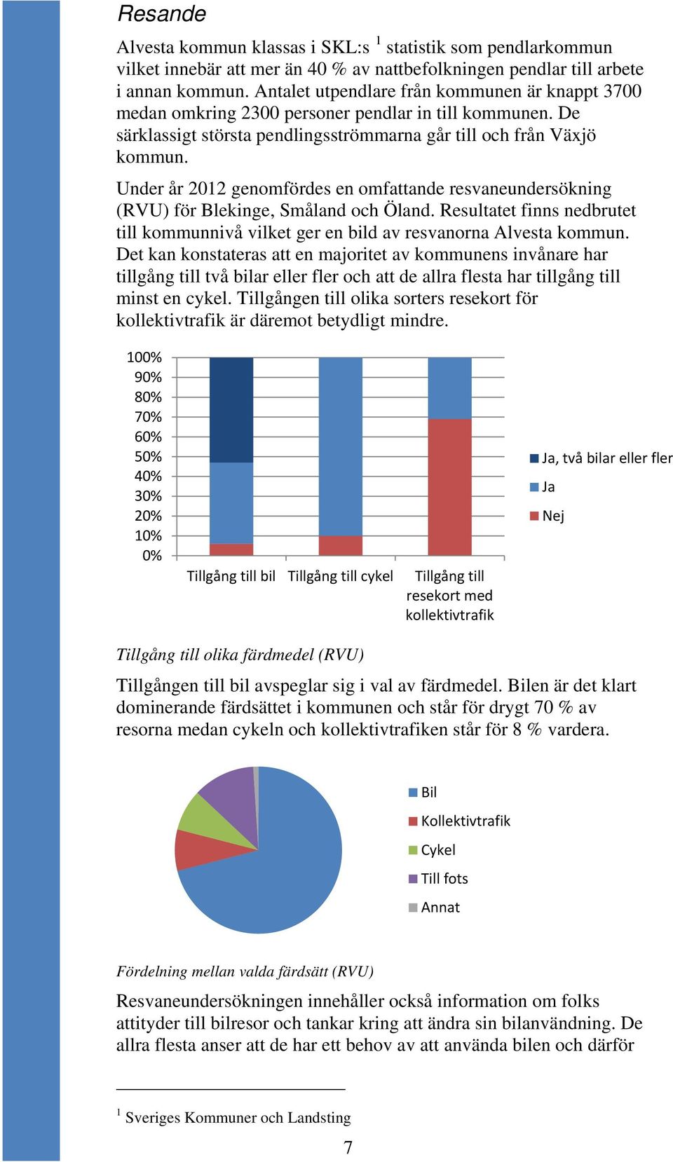 Under år 2012 genomfördes en omfattande resvaneundersökning (RVU) för Blekinge, Småland och Öland. Resultatet finns nedbrutet till kommunnivå vilket ger en bild av resvanorna Alvesta kommun.