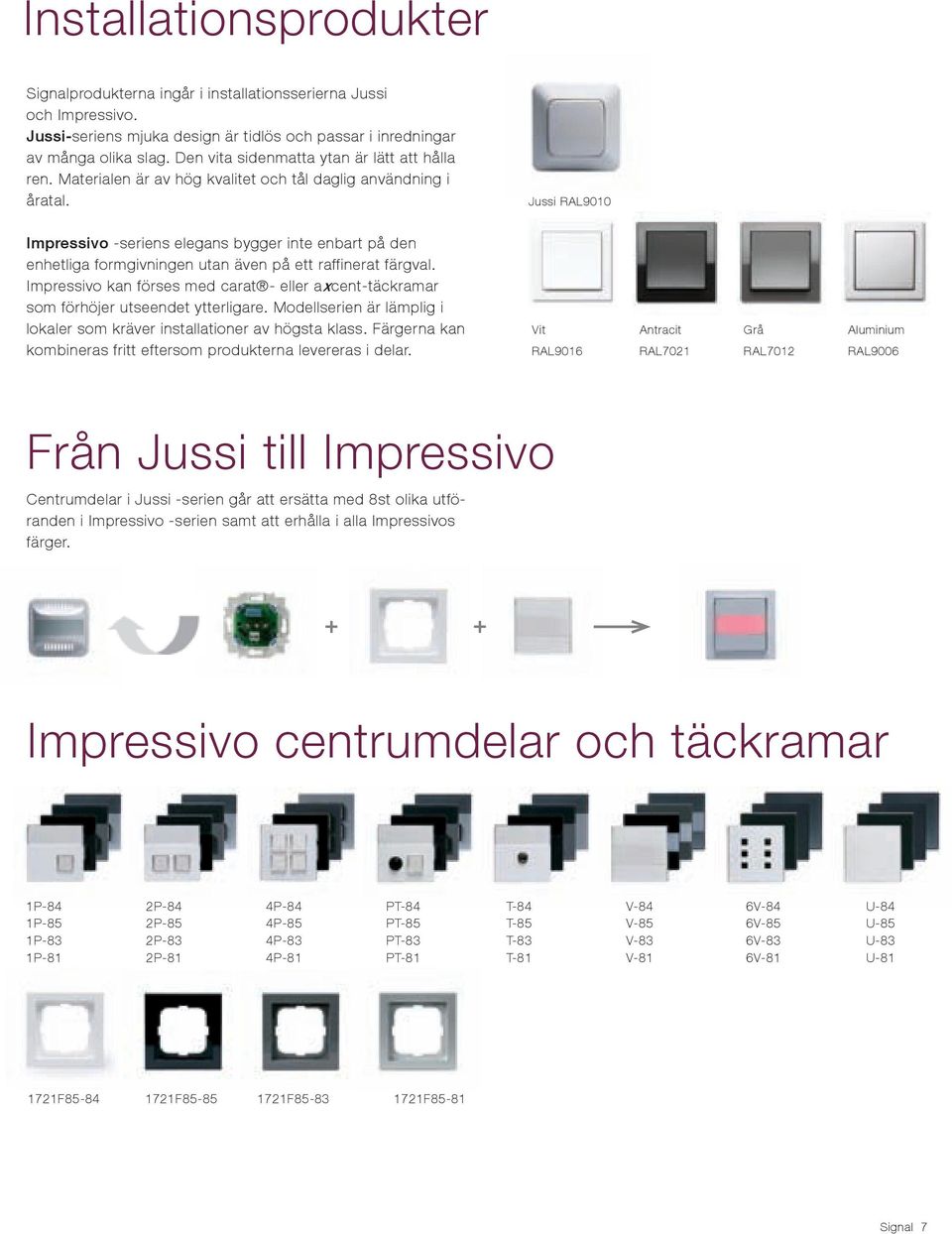 Jussi RAL900 Impressivo -seriens elegans bygger inte enbart på den enhetliga formgivningen utan även på ett raffinerat färgval.