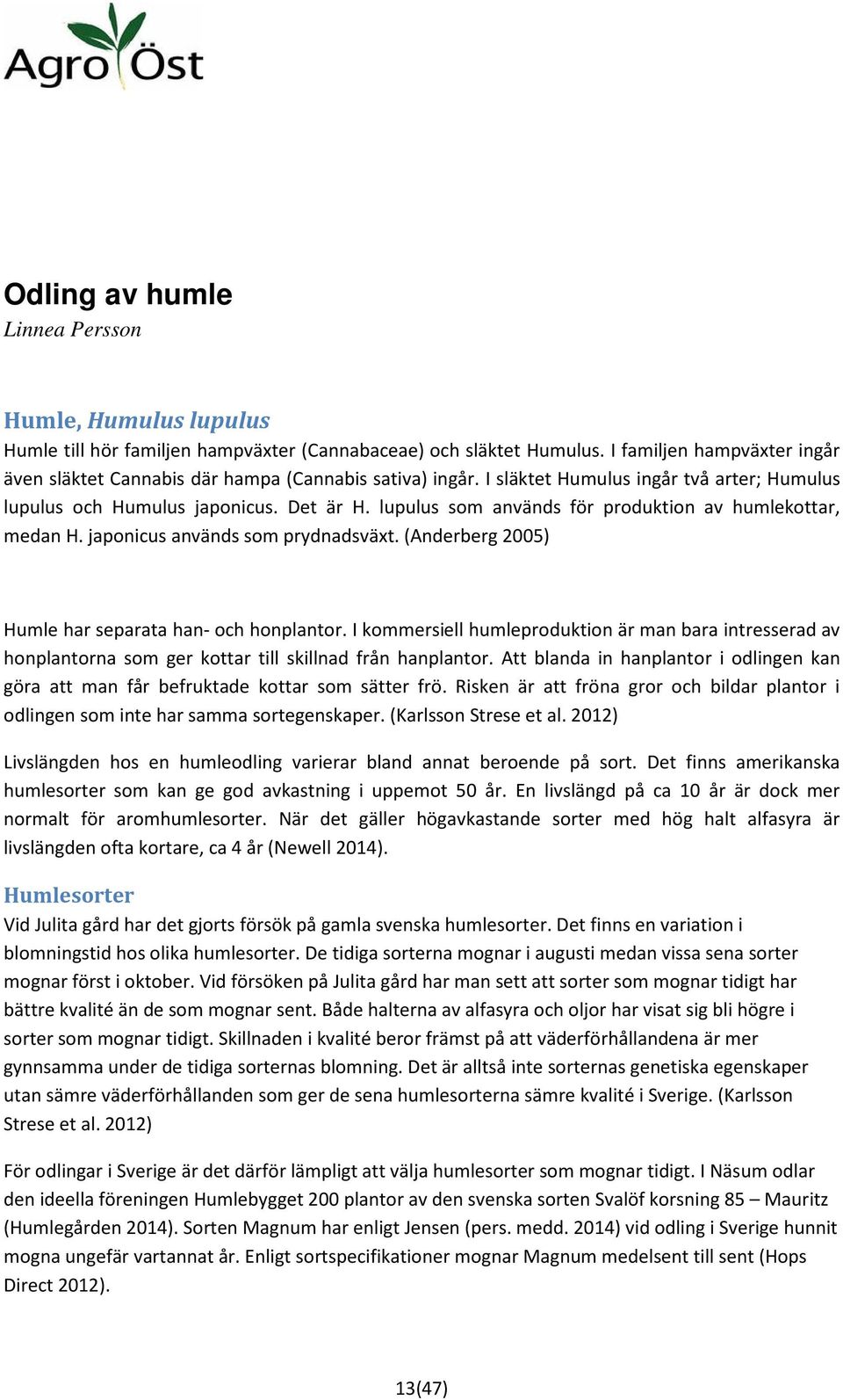 lupulus som används för produktion av humlekottar, medan H. japonicus används som prydnadsväxt. (Anderberg 2005) Humle har separata han- och honplantor.