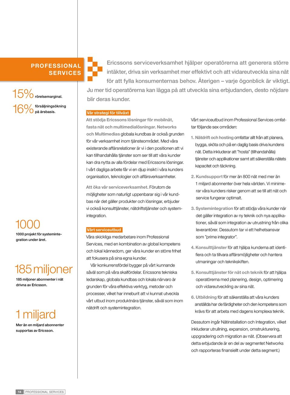 Ericssons serviceverksamhet hjälper operatörerna att generera större intäkter, driva sin verksamhet mer effektivt och att vidareutveckla sina nät för att fylla konsumenternas behov.