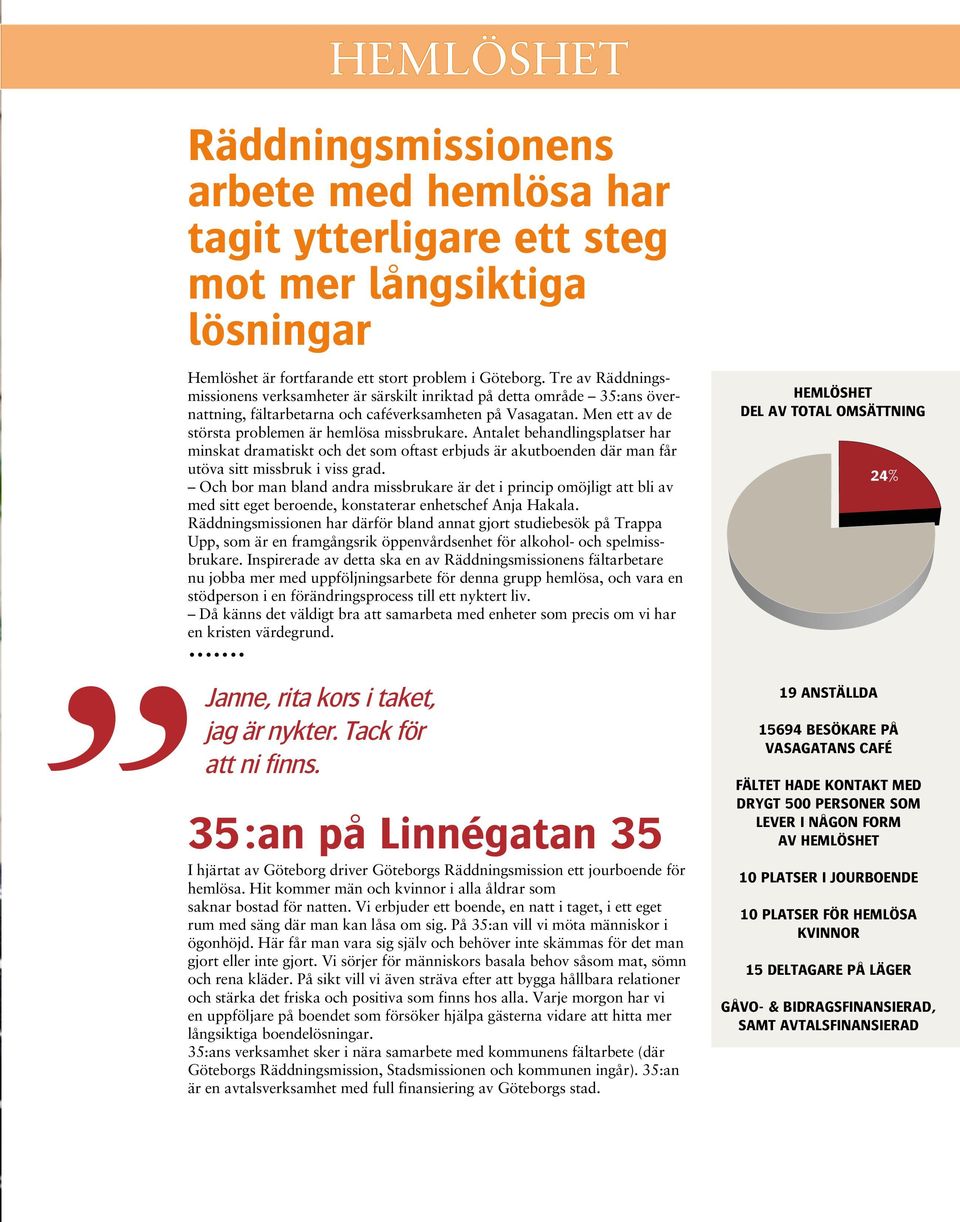 Men ett av de största problemen är hemlösa missbrukare. Antalet behandlingsplatser har minskat dramatiskt och det som oftast erbjuds är akutboenden där man får utöva sitt missbruk i viss grad.