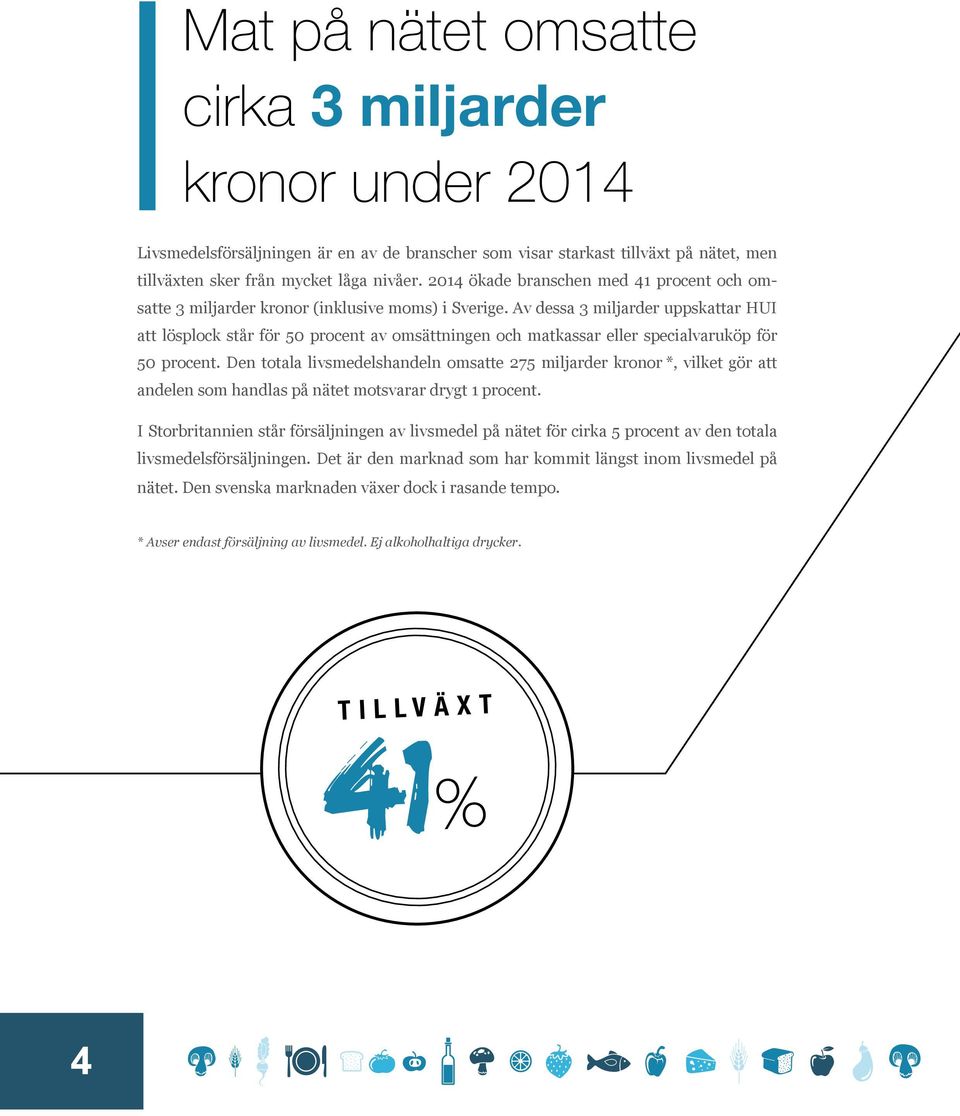 Av dessa 3 miljarder uppskattar HUI att lösplock står för 50 procent av omsättningen och matkassar eller specialvaruköp för 50 procent.