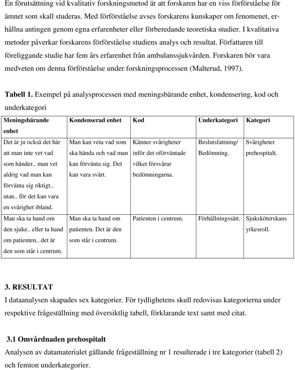 I kvalitativa metoder påverkar forskarens förförståelse studiens analys och resultat. Författaren till föreliggande studie har fem års erfarenhet från ambulanssjukvården.