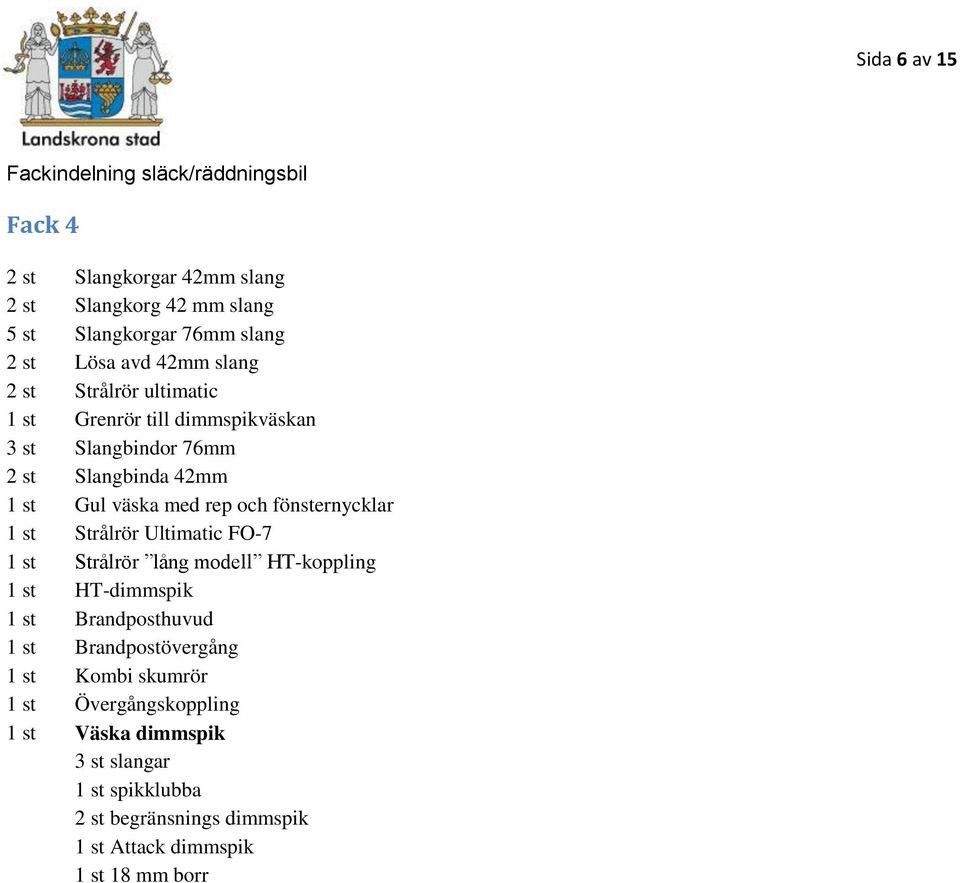 1 st Strålrör Ultimatic FO-7 1 st Strålrör lång modell HT-koppling 1 st HT-dimmspik 1 st Brandposthuvud 1 st Brandpostövergång 1 st Kombi