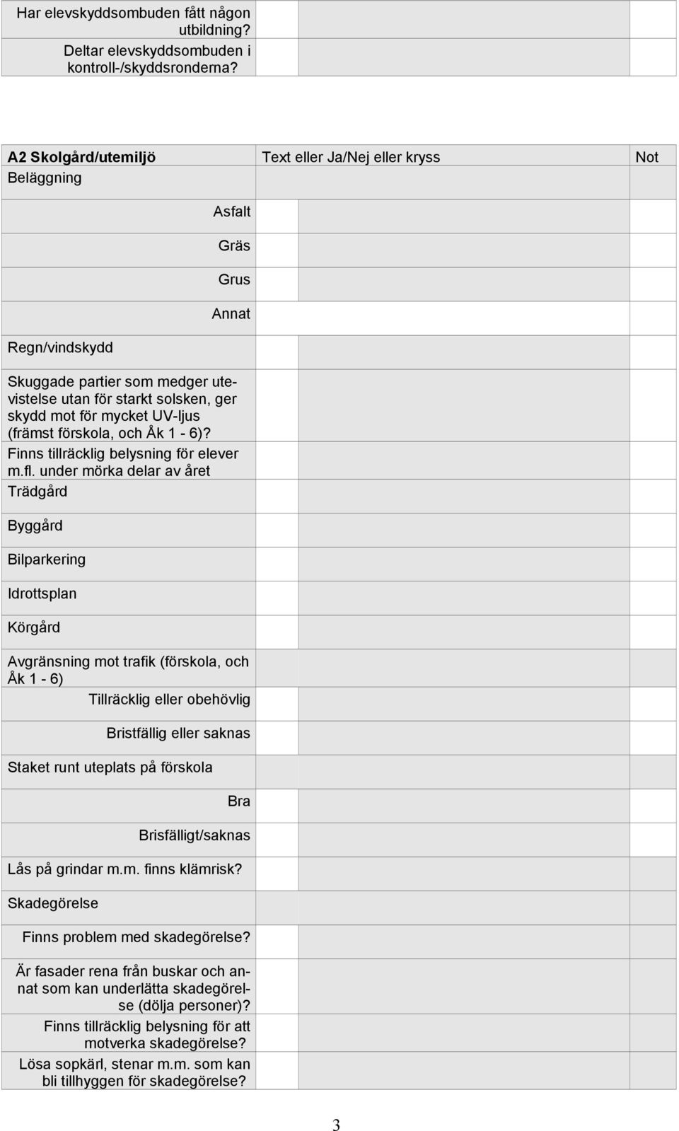 UV-ljus (främst förskola, och Åk 1-6)? Finns tillräcklig belysning för elever m.fl.