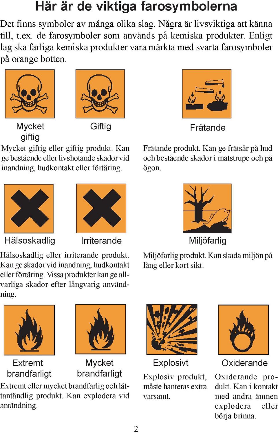 Kan ge bestående eller livshotande skador vid inandning, hudkontakt eller förtäring. Frätande Frätande produkt. Kan ge frätsår på hud och bestående skador i matstrupe och på ögon.