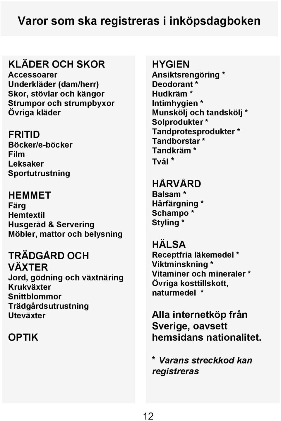 HYGIEN Ansiktsrengöring * Deodorant * Hudkräm * Intimhygien * Munskölj och tandskölj * Solprodukter * Tandprotesprodukter * Tandborstar * Tandkräm * Tvål * HÅRVÅRD Balsam * Hårfärgning * Schampo *