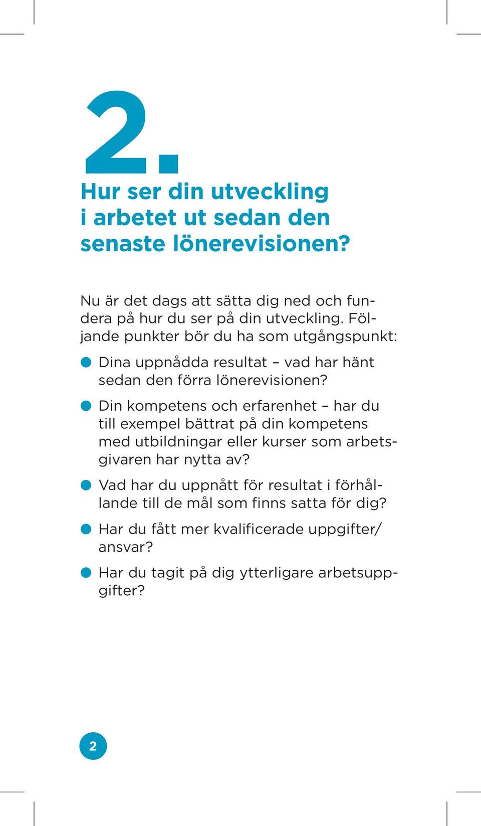 Följande punkter bör du ha som utgångspunkt: Dina uppnådda resultat vad har hänt sedan den förra lönerevisionen?