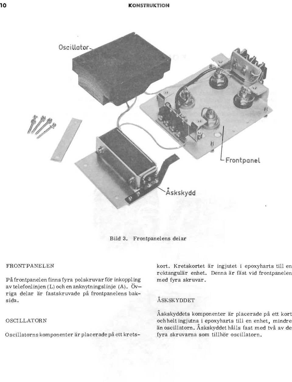 övriga delar är fastskruvade på frontpanelens baksida. OSCLLATORN Oscillatorns komponenter är placerade på ett krctskort.