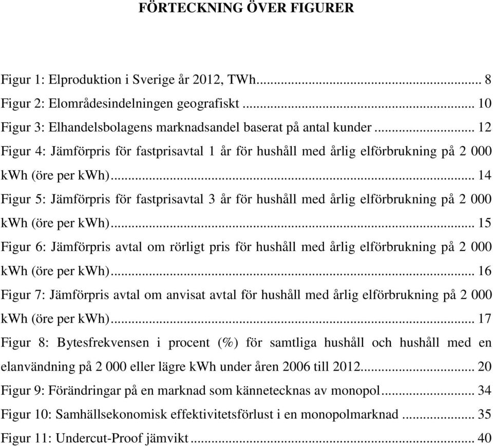 .. 14 Figur 5: Jämförpris för fastprisavtal 3 år för hushåll med årlig elförbrukning på 2 000 kwh (öre per kwh).