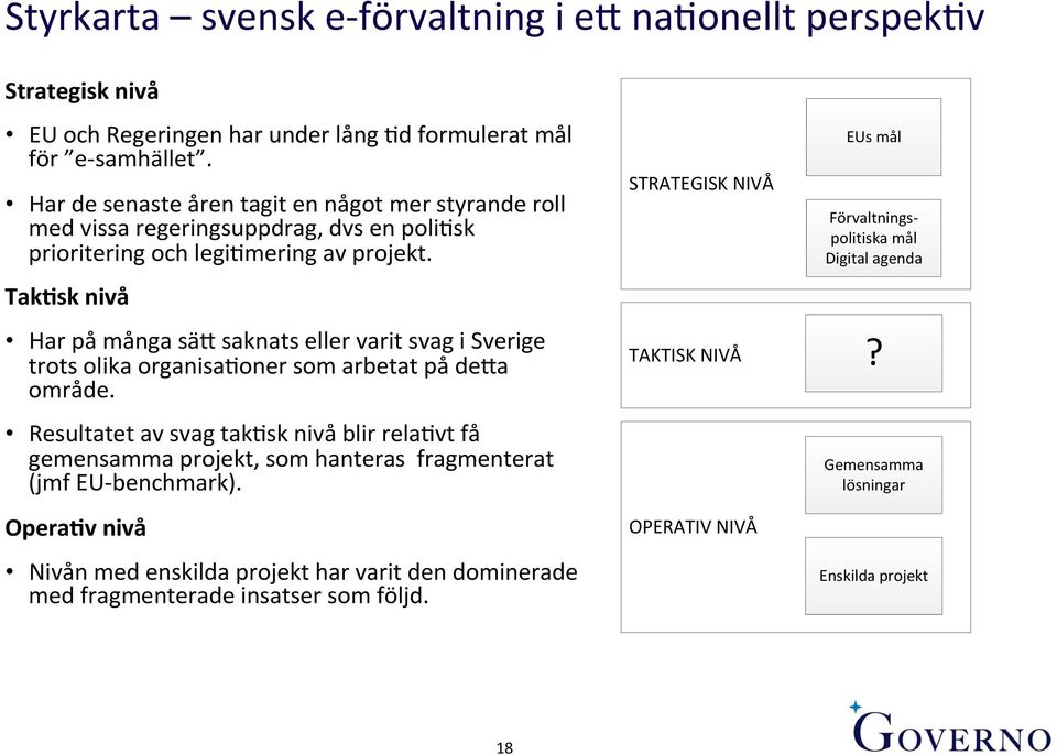 Tak/sk nivå Har på många sä4 saknats eller varit svag i Sverige trots olika organisajoner som arbetat på de4a område.
