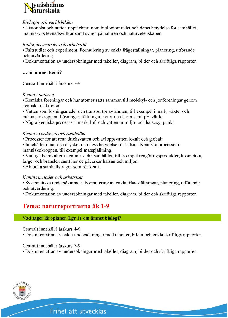 Dokumentation av undersökningar med tabeller, diagram, bilder och skriftliga rapporter. om ämnet kemi?