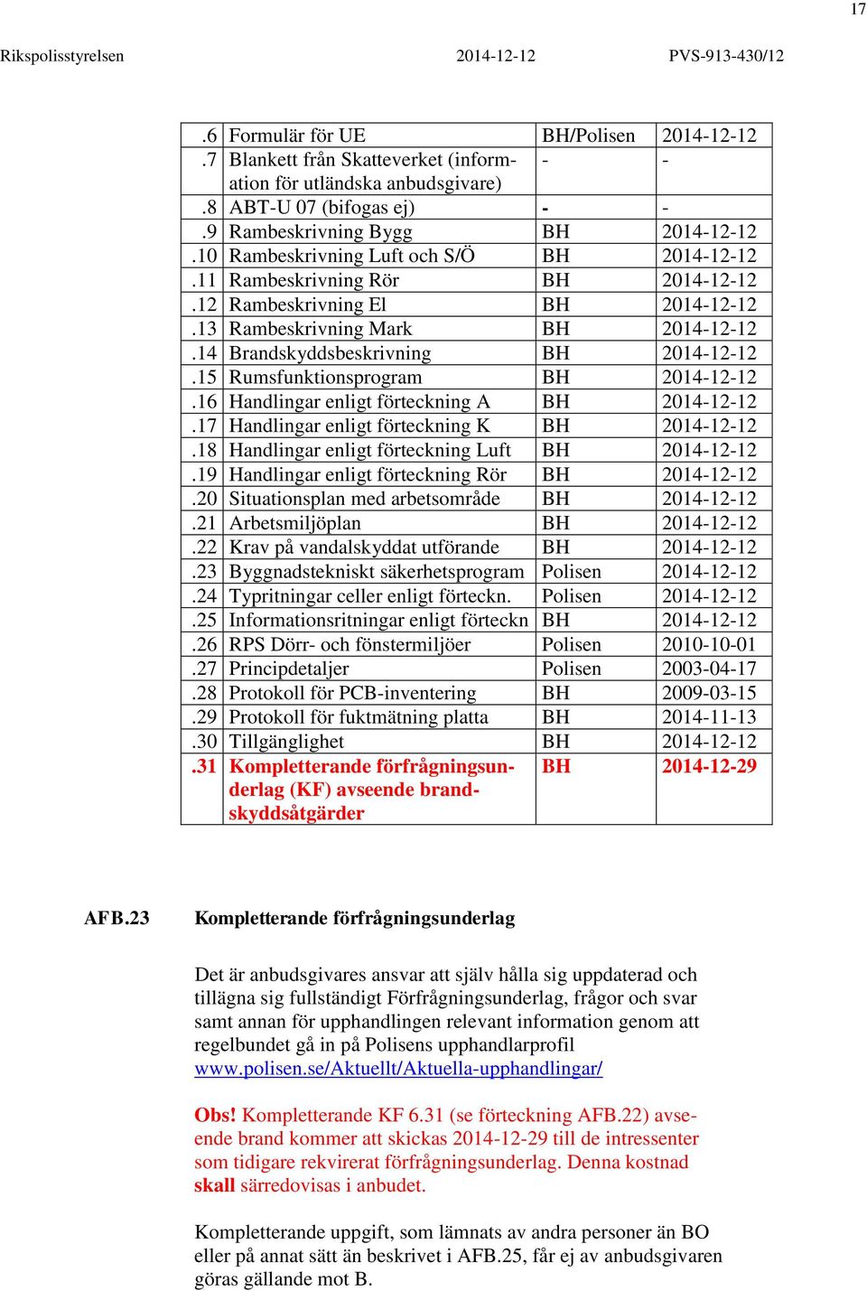 15 Rumsfunktionsprogram BH 2014-12-12.16 Handlingar enligt förteckning A BH 2014-12-12.17 Handlingar enligt förteckning K BH 2014-12-12.18 Handlingar enligt förteckning Luft BH 2014-12-12.