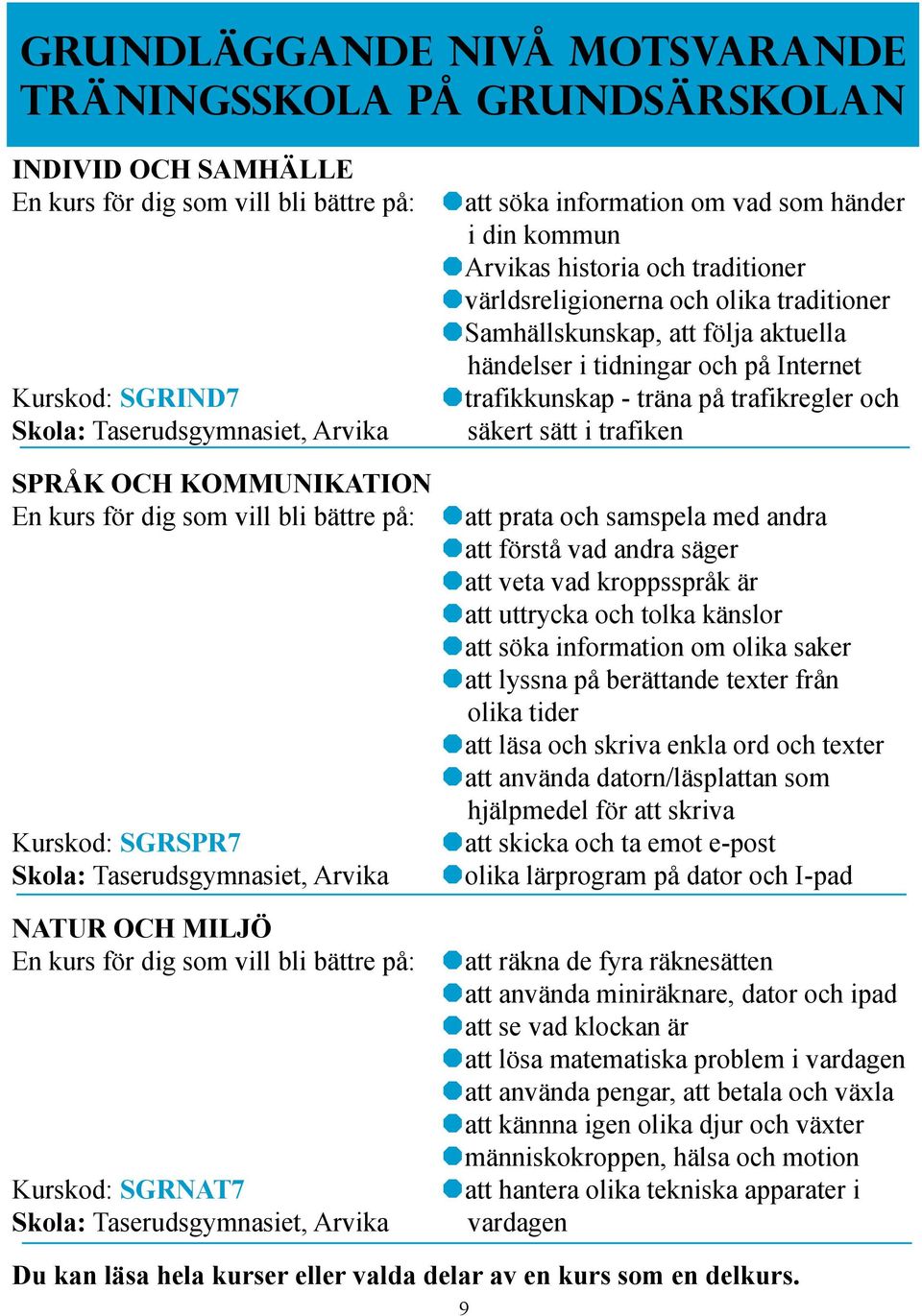 Taserudsgymnasiet, Arvika säkert sätt i trafiken SPRÅK OCH KOMMUNIKATION En kurs för dig som vill bli bättre på: att prata och samspela med andra att förstå vad andra säger att veta vad kroppsspråk