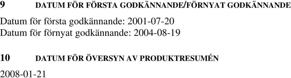 2001-07-20 Datum för förnyat godkännande: