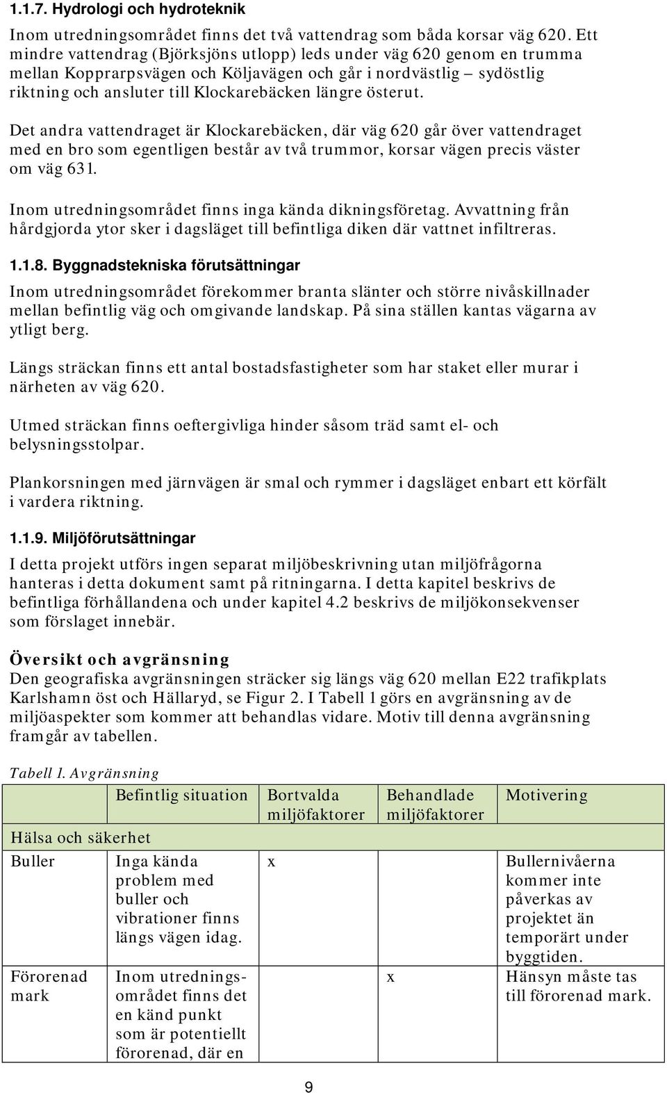 österut. Det andra vattendraget är Klockarebäcken, där väg 620 går över vattendraget med en bro som egentligen består av två trummor, korsar vägen precis väster om väg 631.