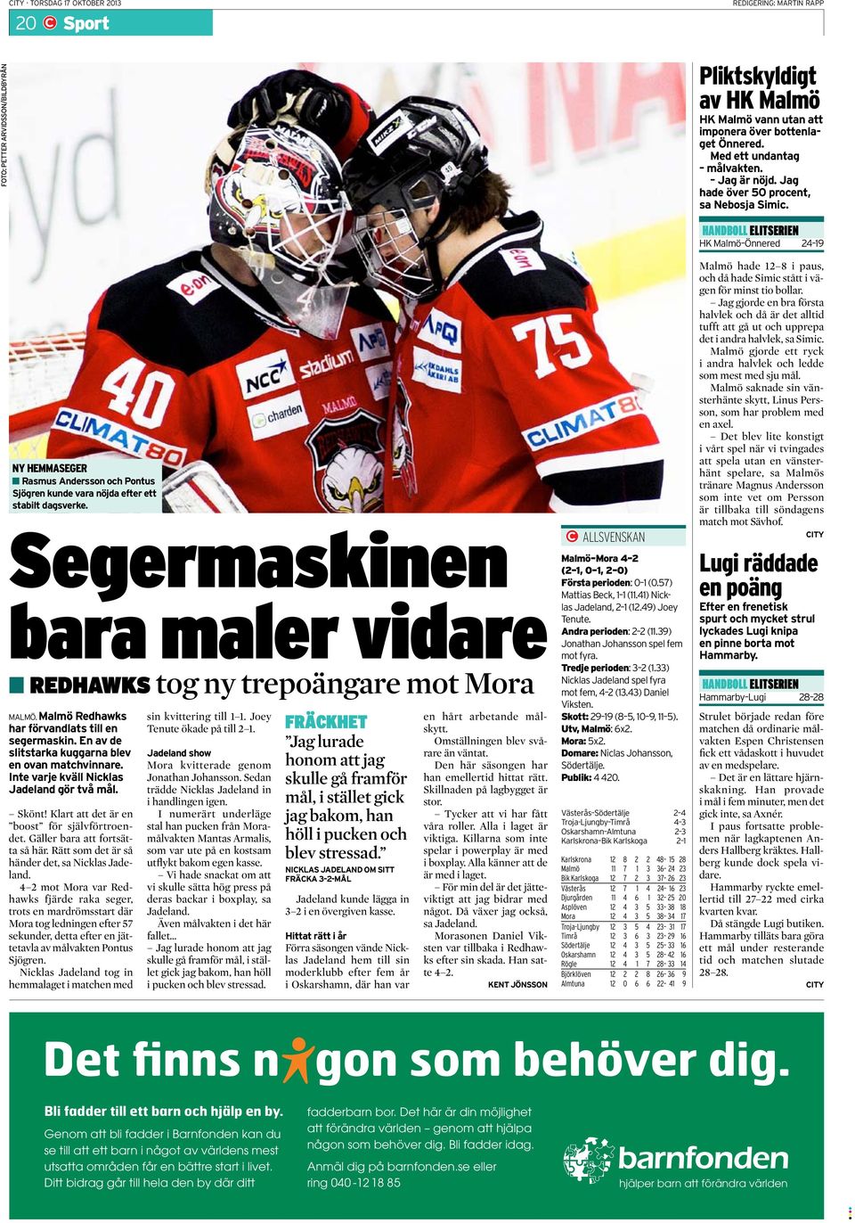 Segermaskinen bara maler vidare n REDHAWKS tog ny trepoängare mot Mora MALMÖ. Malmö Redhawks har förvandlats till en segermaskin. En av de slitstarka kuggarna blev en ovan matchvinnare.