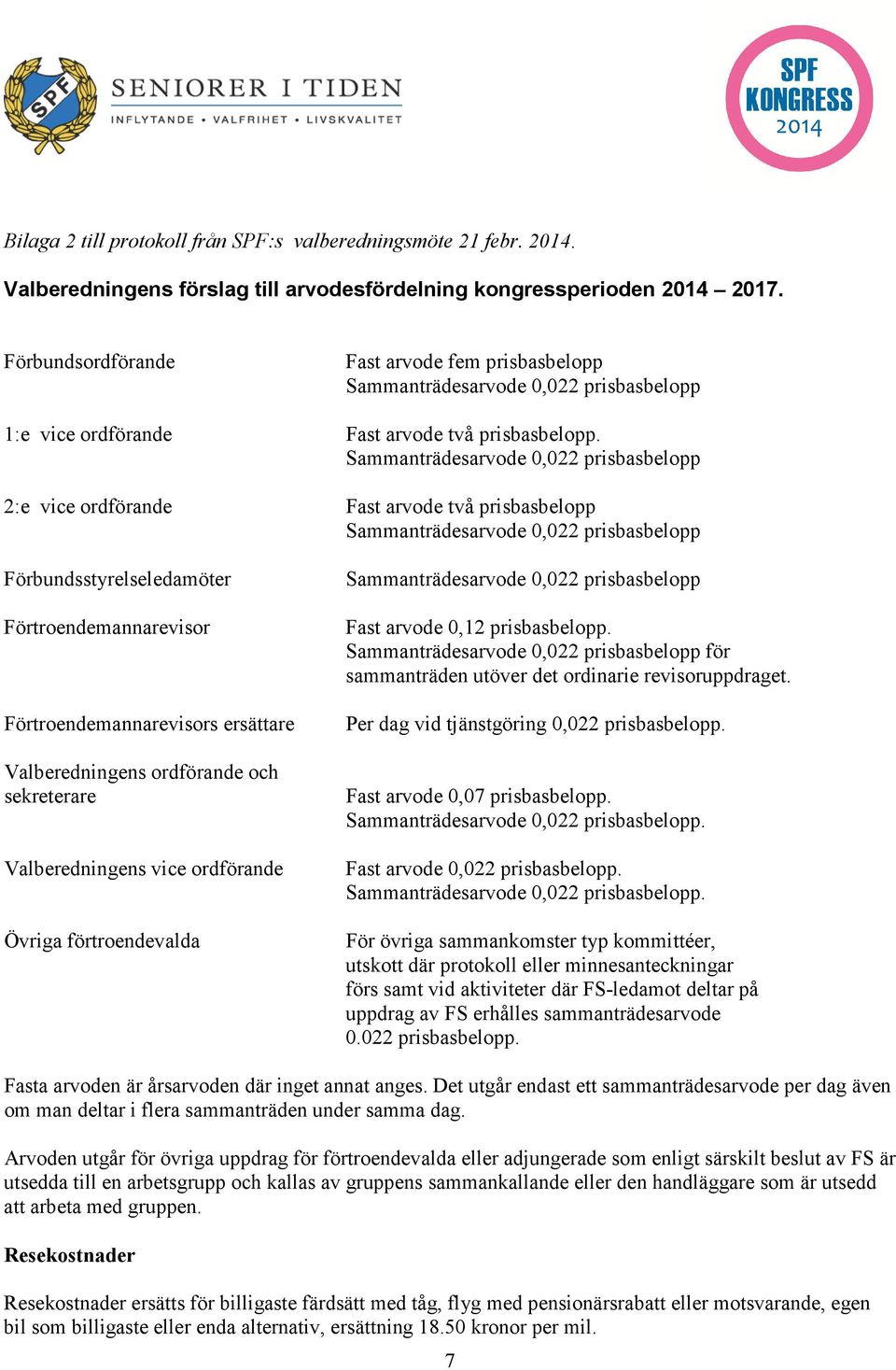 Sammanträdesarvode 0,022 prisbasbelopp 2:e vice ordförande Fast arvode två prisbasbelopp Sammanträdesarvode 0,022 prisbasbelopp Förbundsstyrelseledamöter Förtroendemannarevisor