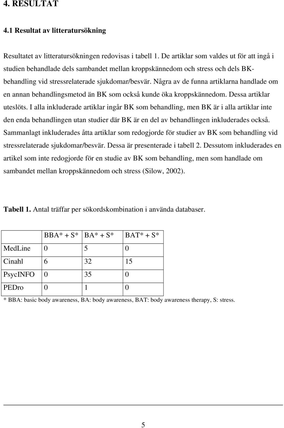 Några av de funna artiklarna handlade om en annan behandlingsmetod än BK som också kunde öka kroppskännedom. Dessa artiklar uteslöts.