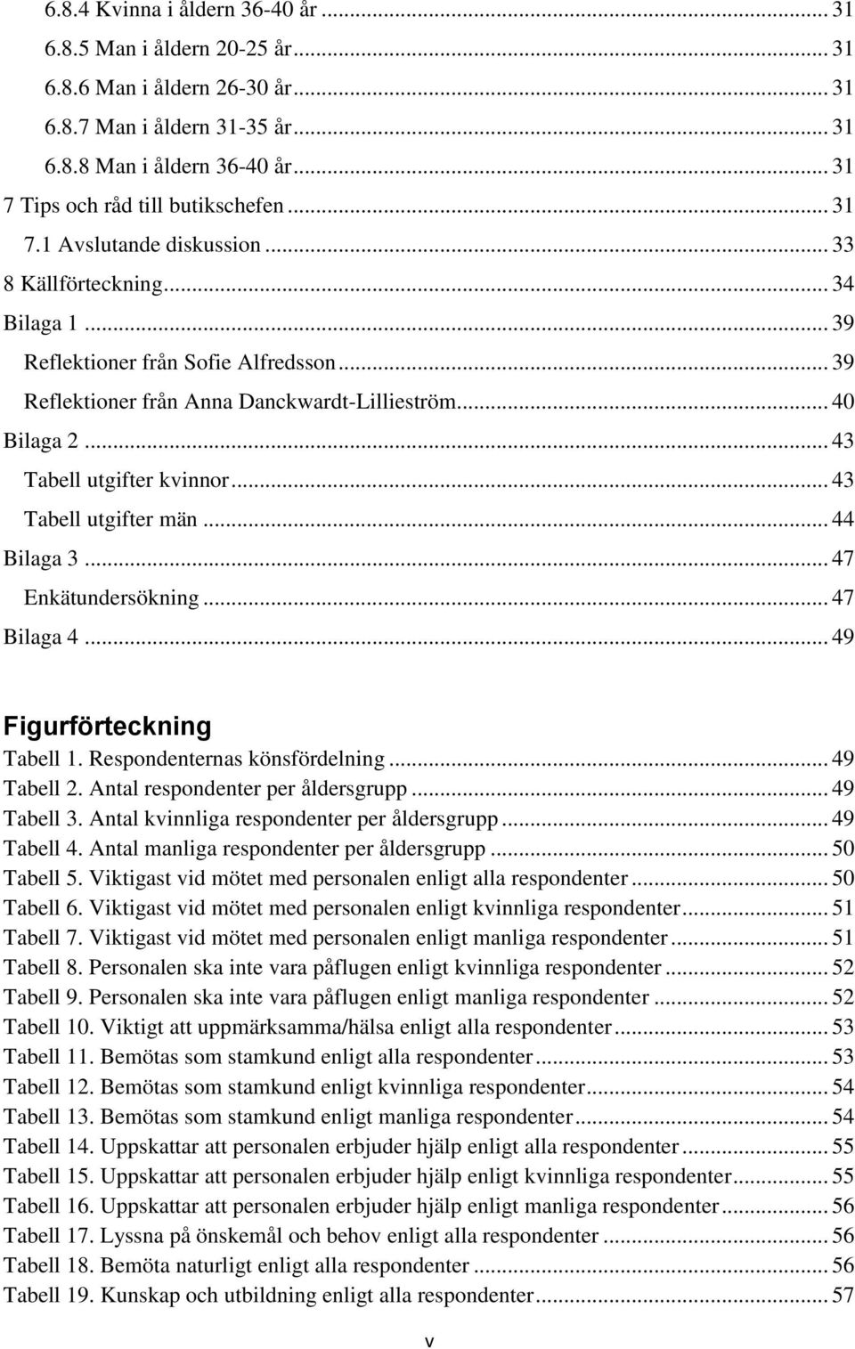 .. 39 Reflektioner från Anna Danckwardt-Lillieström... 40 Bilaga 2... 43 Tabell utgifter kvinnor... 43 Tabell utgifter män... 44 Bilaga 3... 47 Enkätundersökning... 47 Bilaga 4.