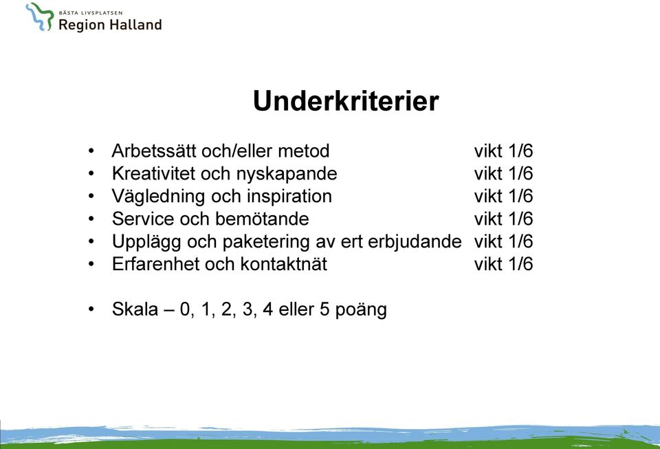 bemötande vikt 1/6 Upplägg och paketering av ert erbjudande vikt